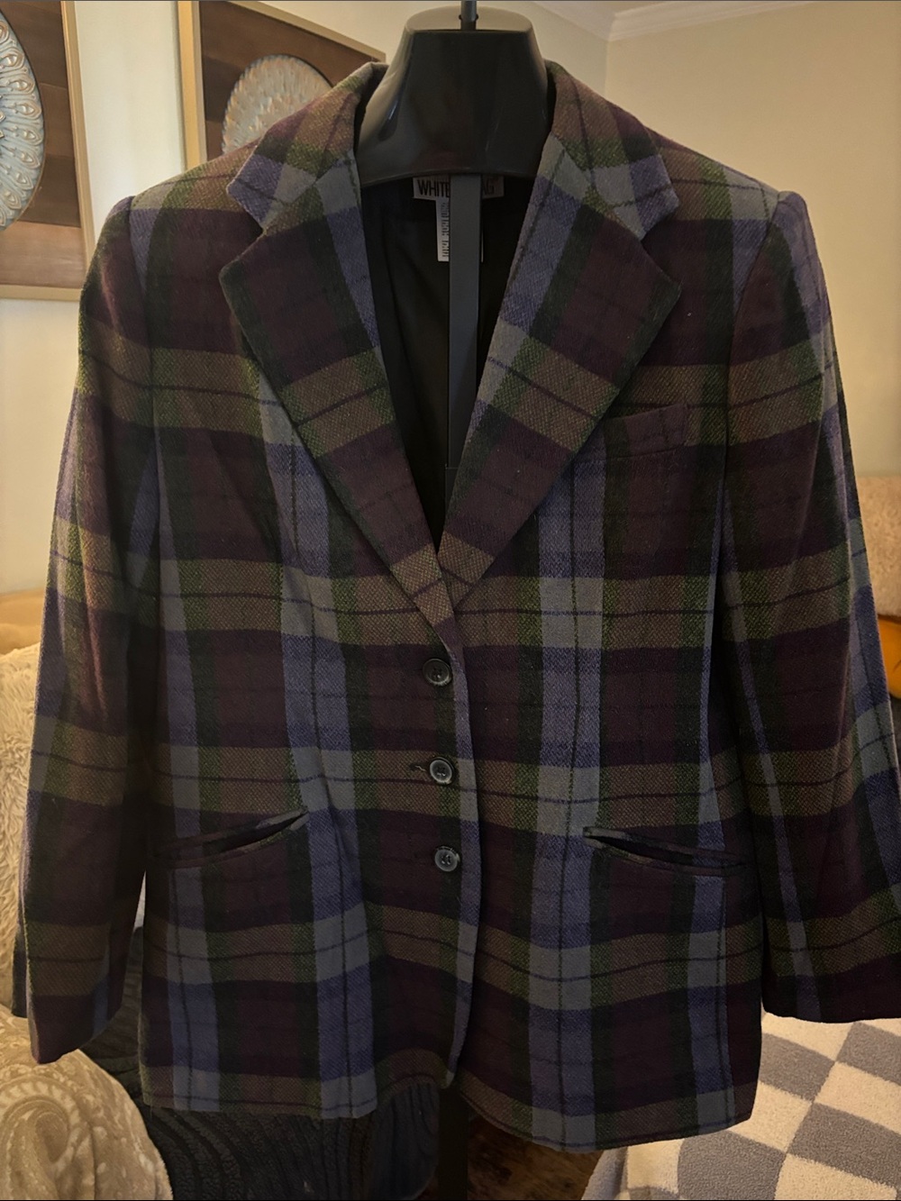 White Stag Purple and Green Plaid Blazer Jacket